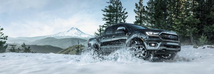 A Black 2022 Ford Ranger in the Snow